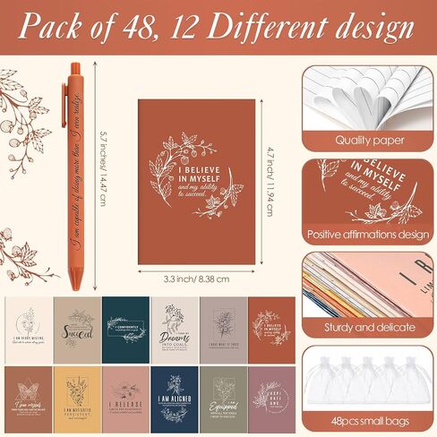 48 Pcs Positive Affirmation Gift Set Gratitude Notebooks with Pens and Small Bags Motivational Encouragement Notepad Daily Affirmation Journal for Women Stress Relief Self Care Gift (Rainbow) in Saudi Arabia