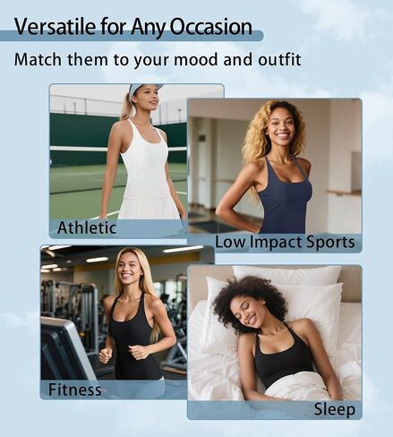 Built in Bra Tank Tops for Women - Sleeveless Camisole Y2K Ribbed Scoop Neck Racerback Workout Casual Longline in Saudi Arabia