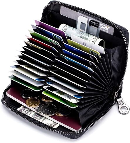 Genuine Leather Wallet Credit Card Holder RFID Blocking Travel Passport Organizer for Men and Women (Black) in Saudi Arabia
