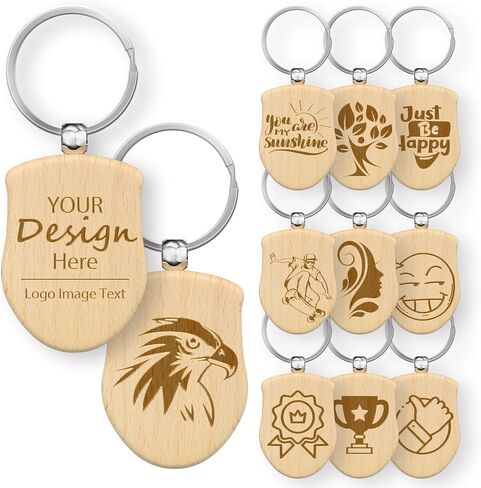 15 Custom Engraved Wood Keychain, Personalized Wood Keychain,Double-Sides Design Your Logo Text Images for Luggage in Kuwait