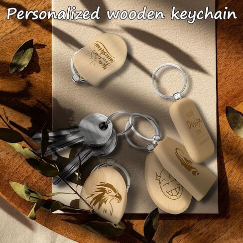 15 Custom Engraved Wood Keychain, Personalized Wood Keychain,Double-Sides Design Your Logo Text Images for Luggage in Kuwait