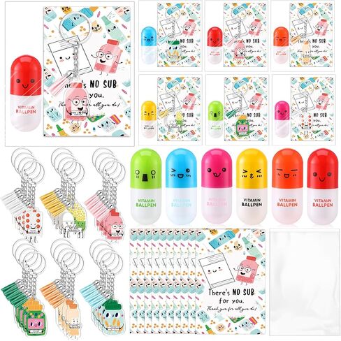 12 Sets Pharmacy Week Gifts Bulk Pills Shaped Acrylic Keychains Cute Pill Retractable Ballpoint Pens with Inspiration Cards for Pharmacy Technicians Day Pharmacist Nursing Appreciation Gifts in Saudi Arabia