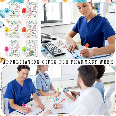 12 Sets Pharmacy Week Gifts Bulk Pills Shaped Acrylic Keychains Cute Pill Retractable Ballpoint Pens with Inspiration Cards for Pharmacy Technicians Day Pharmacist Nursing Appreciation Gifts in Saudi Arabia