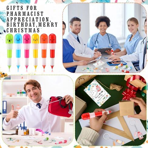 12 Sets Pharmacy Week Gifts Bulk Pills Shaped Acrylic Keychains Cute Pill Retractable Ballpoint Pens with Inspiration Cards for Pharmacy Technicians Day Pharmacist Nursing Appreciation Gifts in Saudi Arabia
