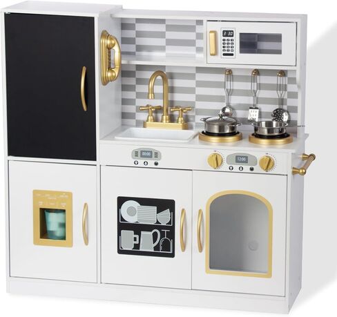 مجموعة لعب المطبخ للأطفال من عمر 3 إلى 8 سنوات، مطبخ خشبي للعب التظاهري، هاتف شامل، صانع ثلج، ثلاجة، الأبعاد: 35 بوصة ارتفاع × 31 بوصة عرض × 12 بوصة عمق in Kuwait
