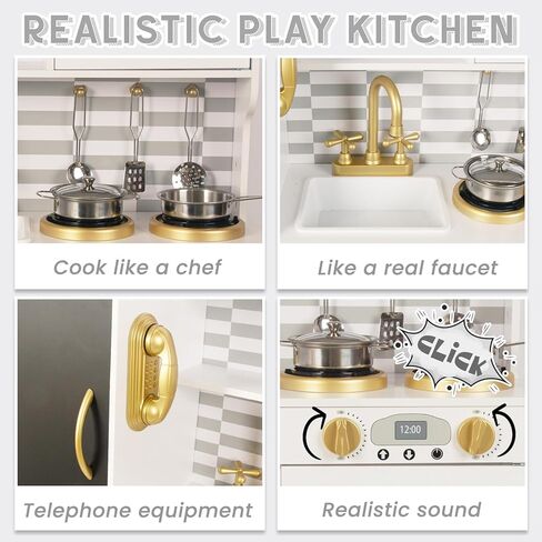 مجموعة لعب المطبخ للأطفال من عمر 3 إلى 8 سنوات، مطبخ خشبي للعب التظاهري، هاتف شامل، صانع ثلج، ثلاجة، الأبعاد: 35 بوصة ارتفاع × 31 بوصة عرض × 12 بوصة عمق in Kuwait