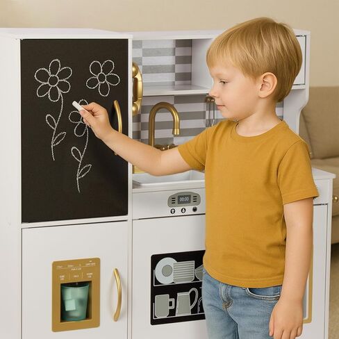 مجموعة لعب المطبخ للأطفال من عمر 3 إلى 8 سنوات، مطبخ خشبي للعب التظاهري، هاتف شامل، صانع ثلج، ثلاجة، الأبعاد: 35 بوصة ارتفاع × 31 بوصة عرض × 12 بوصة عمق in Kuwait