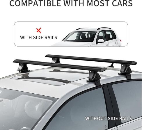 رف سقف عالمي سميك من قضبان الألومنيوم ، رف سقف قابل للتعديل قابل للتعديل متوافق مع السيارة بدون قضبان جانبية ， 255 رطلاً سعة الحمل ， أسود in Kuwait