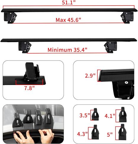 رف سقف عالمي سميك من قضبان الألومنيوم ، رف سقف قابل للتعديل قابل للتعديل متوافق مع السيارة بدون قضبان جانبية ， 255 رطلاً سعة الحمل ， أسود in Kuwait