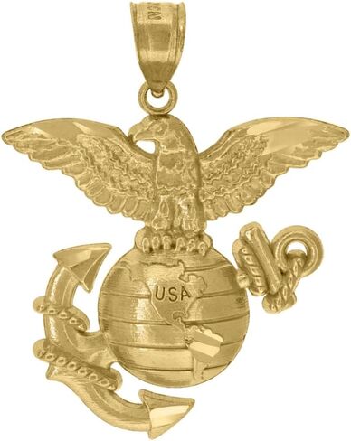 10K Yellow Gold Us Marine Corps Eagle Globe Anchor Badge Charm Pendant (L- 1.27 Inch, W- 0.95 Inch) in Saudi Arabia