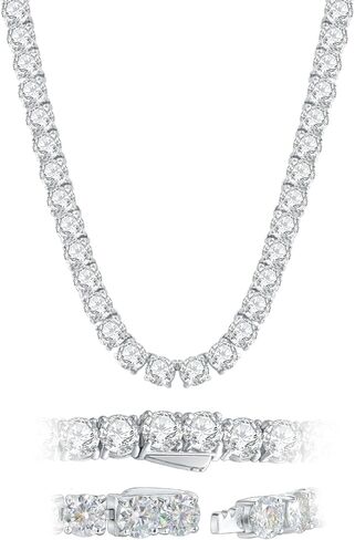 Womens Necklaces Moissanite Tennis Necklaces for Women | 18k White Gold Men Necklaces | 925 Sterling Silver Necklaces for Women Gifts | 3-5mm Moissanite, Size 14-22 Inch in Saudi Arabia