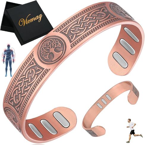 Vicmag Copper Bracelet for Men 9X Strength Magnetic 99% Pure Copper with 5000 Gauss Magnets, Tree of Life Present Box Adjustable in Saudi Arabia