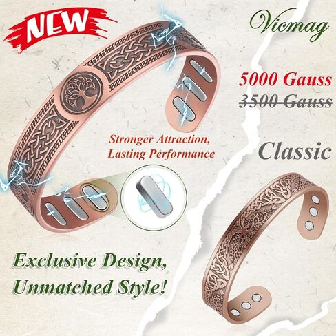 Vicmag Copper Bracelet for Men 9X Strength Magnetic 99% Pure Copper with 5000 Gauss Magnets, Tree of Life Present Box Adjustable in Saudi Arabia