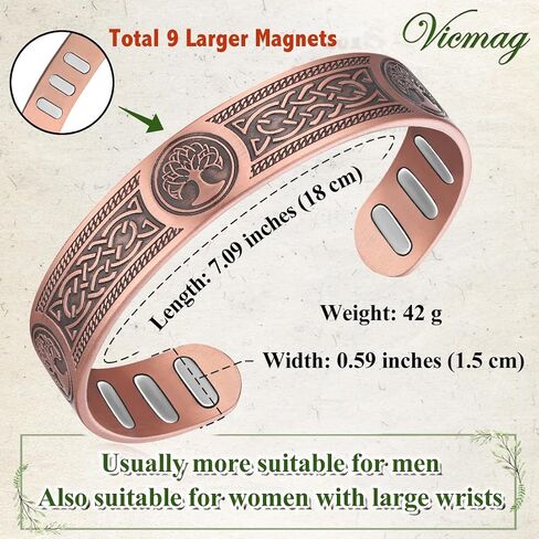 Vicmag Copper Bracelet for Men 9X Strength Magnetic 99% Pure Copper with 5000 Gauss Magnets, Tree of Life Present Box Adjustable in Saudi Arabia
