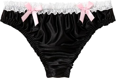 ABAFIP Men's Satin Frilly Lace Trim Sissy Bowknot Thong Panties Elastic Waist G-string Briefs Underwear in Saudi Arabia