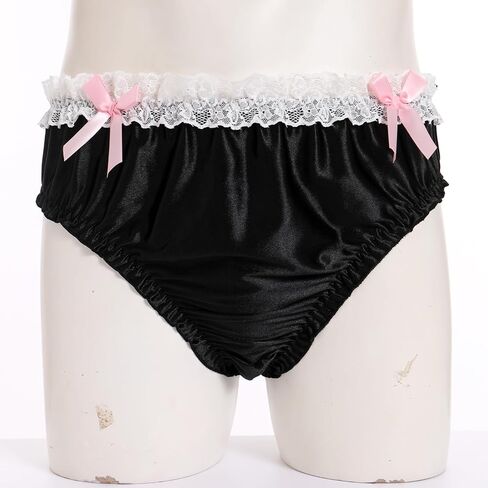 ABAFIP Men's Satin Frilly Lace Trim Sissy Bowknot Thong Panties Elastic Waist G-string Briefs Underwear in Saudi Arabia