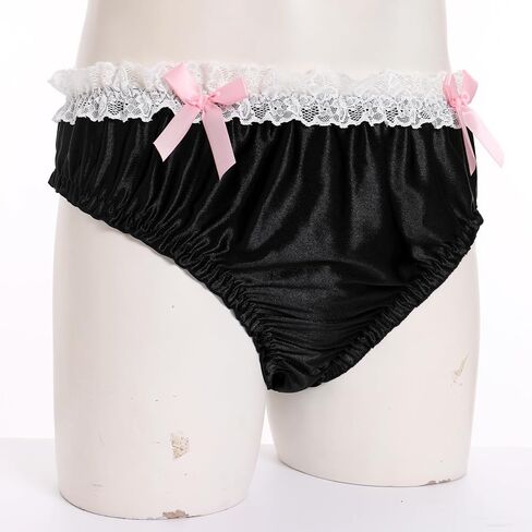 ABAFIP Men's Satin Frilly Lace Trim Sissy Bowknot Thong Panties Elastic Waist G-string Briefs Underwear in Saudi Arabia