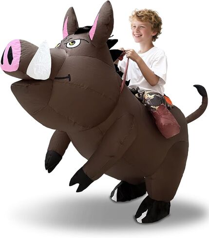 Halloween Inflatable Wild Boar Costume for Kids, Funny Blows Up Costumes for Boys Girls Riding Warthogs Animals Halloween Rider Costume Cosplay Party Supplies in Saudi Arabia