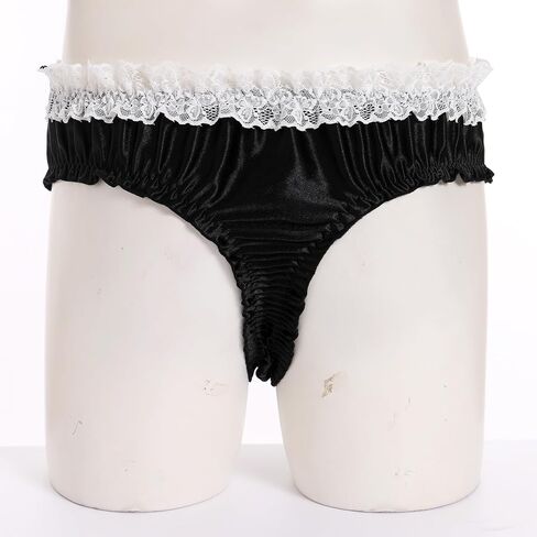 ABAFIP Men's Satin Frilly Lace Trim Sissy Bowknot Thong Panties Elastic Waist G-string Briefs Underwear in Saudi Arabia
