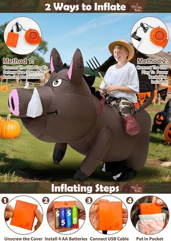 Halloween Inflatable Wild Boar Costume for Kids, Funny Blows Up Costumes for Boys Girls Riding Warthogs Animals Halloween Rider Costume Cosplay Party Supplies in Saudi Arabia