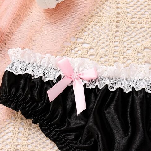 ABAFIP Men's Satin Frilly Lace Trim Sissy Bowknot Thong Panties Elastic Waist G-string Briefs Underwear in Saudi Arabia