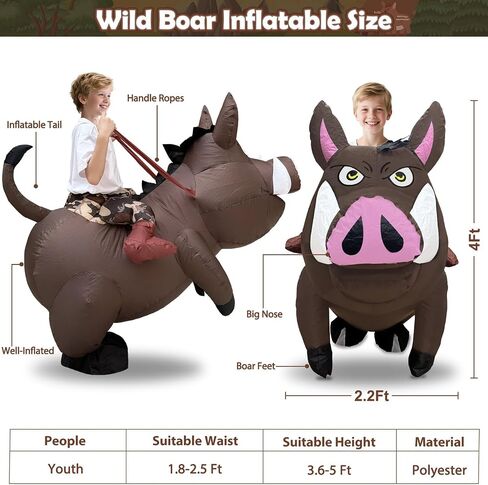 Halloween Inflatable Wild Boar Costume for Kids, Funny Blows Up Costumes for Boys Girls Riding Warthogs Animals Halloween Rider Costume Cosplay Party Supplies in Saudi Arabia