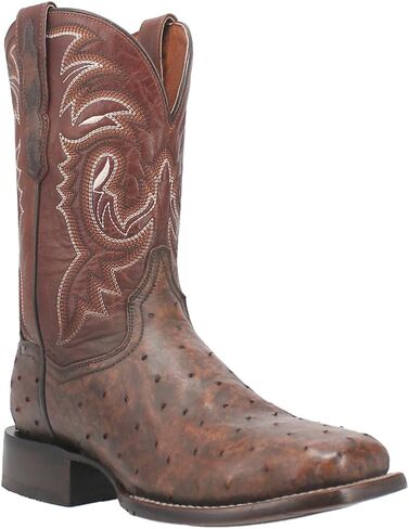 Dan Post Mens Dillinger Full Quill Ostrich Embroidered Square Toe Pull On Dress Boots Mid Calf - Brown in Saudi Arabia