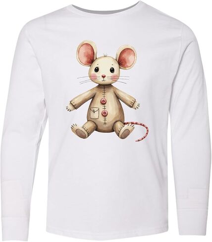 inktastic Vintage Knitted Plush Mouse Youth Long Sleeve T-Shirt in Saudi Arabia