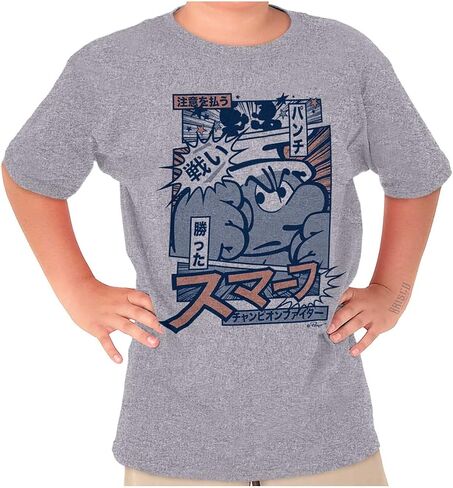 Brisco Brands Angry Smurf Cartoon Manga Mashup Crewneck T Shirts Boy Girl in Saudi Arabia