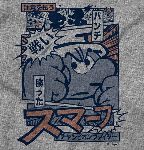 Brisco Brands Angry Smurf Cartoon Manga Mashup Crewneck T Shirts Boy Girl in Saudi Arabia