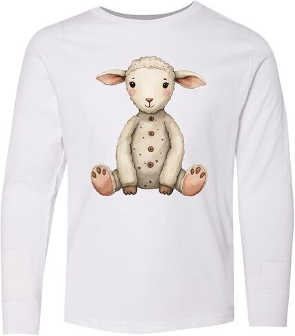 inktastic Vintage Knitted Plush Lamb Youth Long Sleeve T-Shirt in Saudi Arabia