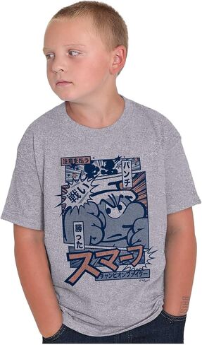 Brisco Brands Angry Smurf Cartoon Manga Mashup Crewneck T Shirts Boy Girl in Saudi Arabia
