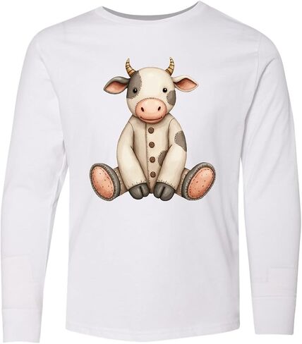 inktastic Vintage Knitted Plush Cow Youth Long Sleeve T-Shirt in Saudi Arabia