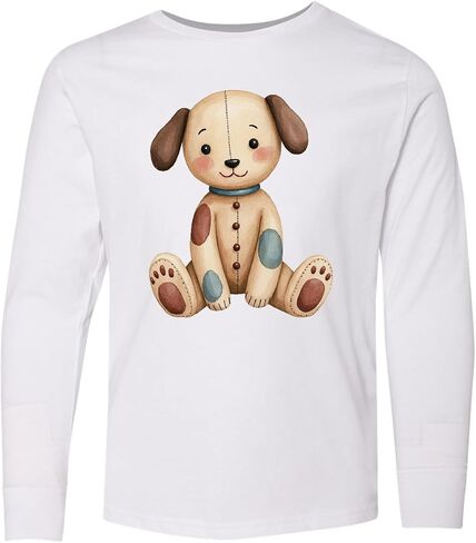 inktastic Vintage Knitted Plush Puppy Dog Youth Long Sleeve T-Shirt in Saudi Arabia