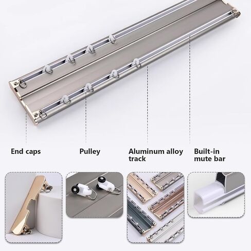 Heavy Duty Double Curtain Track - Ceiling Mounted Aluminum Curtain Rails for Room Divider, Bedroom, Living Room, Kitchen, Outdoor Use - Grey 230cm (7.5ft) in Saudi Arabia