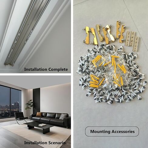 Heavy Duty Double Curtain Track - Ceiling Mounted Aluminum Curtain Rails for Room Divider, Bedroom, Living Room, Kitchen, Outdoor Use - Grey 230cm (7.5ft) in Saudi Arabia