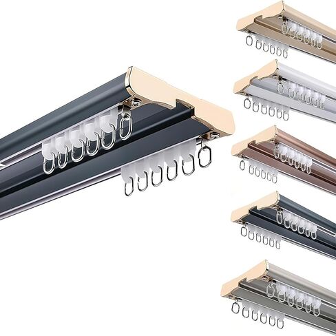 Heavy Duty Double Curtain Track - Ceiling Mounted Aluminum Curtain Rails for Room Divider, Bedroom, Living Room, Kitchen, Outdoor Use - Grey 230cm (7.5ft) in Saudi Arabia