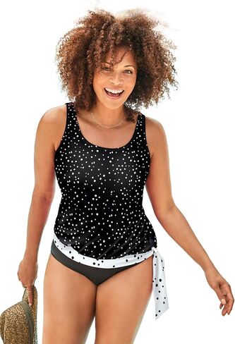 Swimsuits For All Women's Plus Size Scoop Neck Relaxed Fit Side Tie Blouson Tankini Top in Saudi Arabia
