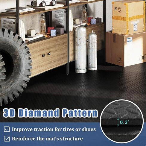 Tangkula 15.5 x 7.7 FT Garage Floor Mat Pack of 4, 7 mm Thickened PE Flooring Rolls for Under Car, Cuttable Diamond-Plate Protector Mat for Parking Lots, Gym, Warehouse, Cargo Container in Saudi Arabia