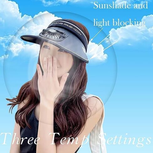 قبعات Sun Visor مع قبعة من أشعة الشمس في الهواء الطلق مع مروحة-ثلاثة أعمدة من أعمدة النساء/الرجال/الأطفال ، مشبك مرن قابل للتعديل أسود in Saudi Arabia