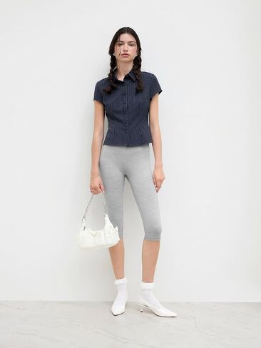 CIDER Women Striped Button Down Shirt Short Sleeve Collared Fitted Work Blouse Office Tops in Saudi Arabia