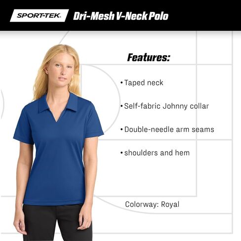 Sport-Tek Women's Dri-mesh v-neck polo | سيدات القميص القصيرة القصيرة ، قميص الصيف النحيف FIT للعمل ، الجولف والتنس in Saudi Arabia