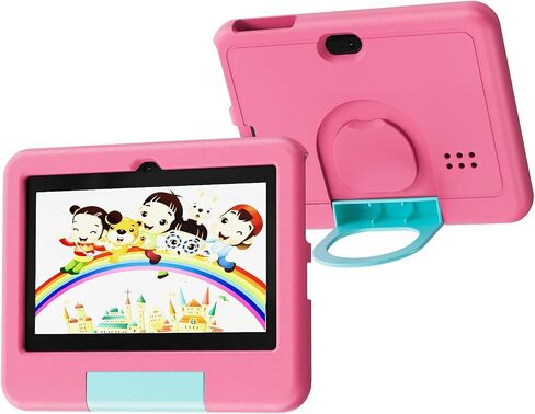 Kids Tablet, 7 inch Android Tablet for Kids, 4GB RAM 32GB ROM 1TB Expand, Toddler Tablets with Parental Control, IPS Screen, Dual Camera, Educational, Games, Shockproof Case for Boys/Girls (Pink) in Kuwait