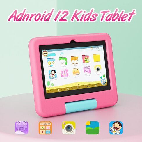 Kids Tablet, 7 inch Android Tablet for Kids, 4GB RAM 32GB ROM 1TB Expand, Toddler Tablets with Parental Control, IPS Screen, Dual Camera, Educational, Games, Shockproof Case for Boys/Girls (Pink) in Kuwait
