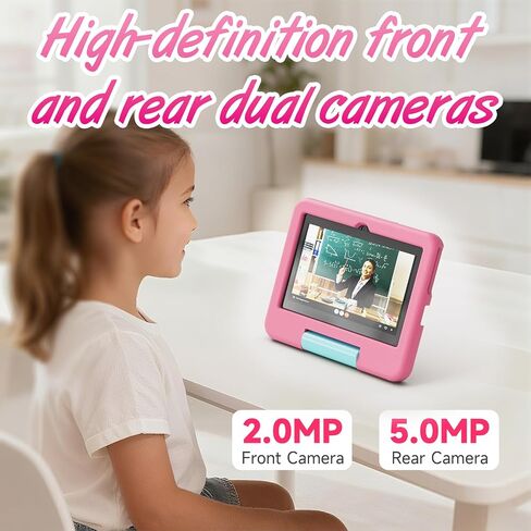 Kids Tablet, 7 inch Android Tablet for Kids, 4GB RAM 32GB ROM 1TB Expand, Toddler Tablets with Parental Control, IPS Screen, Dual Camera, Educational, Games, Shockproof Case for Boys/Girls (Pink) in Kuwait