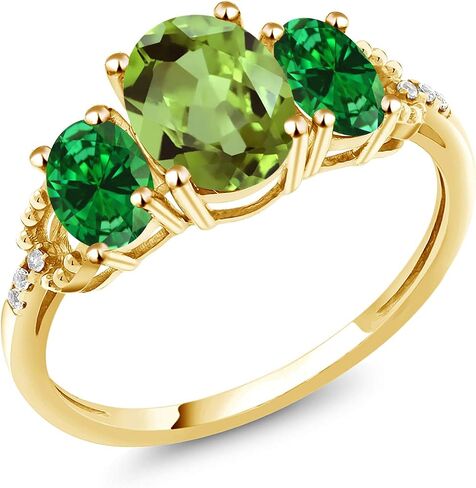 Gem Stone King 10K Yellow Gold Green Peridot and Green Simulated Emerald Ring For Women (2.16 Cttw, Gemstone Birthstone) in Saudi Arabia