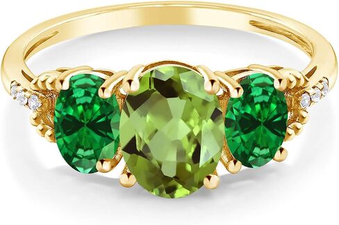 Gem Stone King 10K Yellow Gold Green Peridot and Green Simulated Emerald Ring For Women (2.16 Cttw, Gemstone Birthstone) in Saudi Arabia