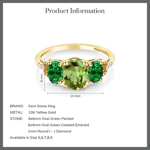 Gem Stone King 10K Yellow Gold Green Peridot and Green Simulated Emerald Ring For Women (2.16 Cttw, Gemstone Birthstone) in Saudi Arabia