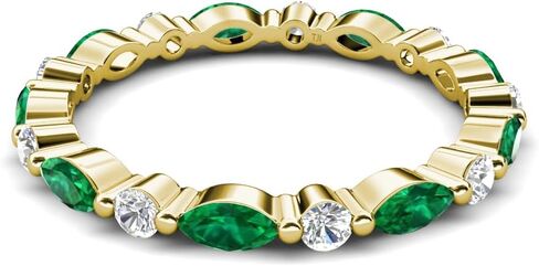 0.95 CTW Marquise Emerald و Round Lab Grown Diamond Women Band Band Band -internity in 14k Gold in Kuwait