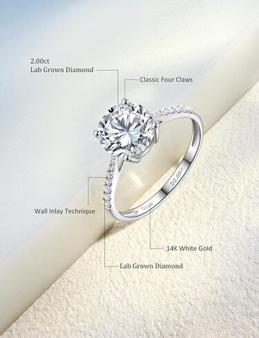 14 كيلو أبيض الذهب 1-3 مختبر قيراط نما خاتم الخطوبة الماس ، شهادة IGI الكلاسيكية 4-شريحة القطع مع وضع هالة ، D-E Color VS1-VS2 Clarity ، شريط الزفاف للنساء in Kuwait